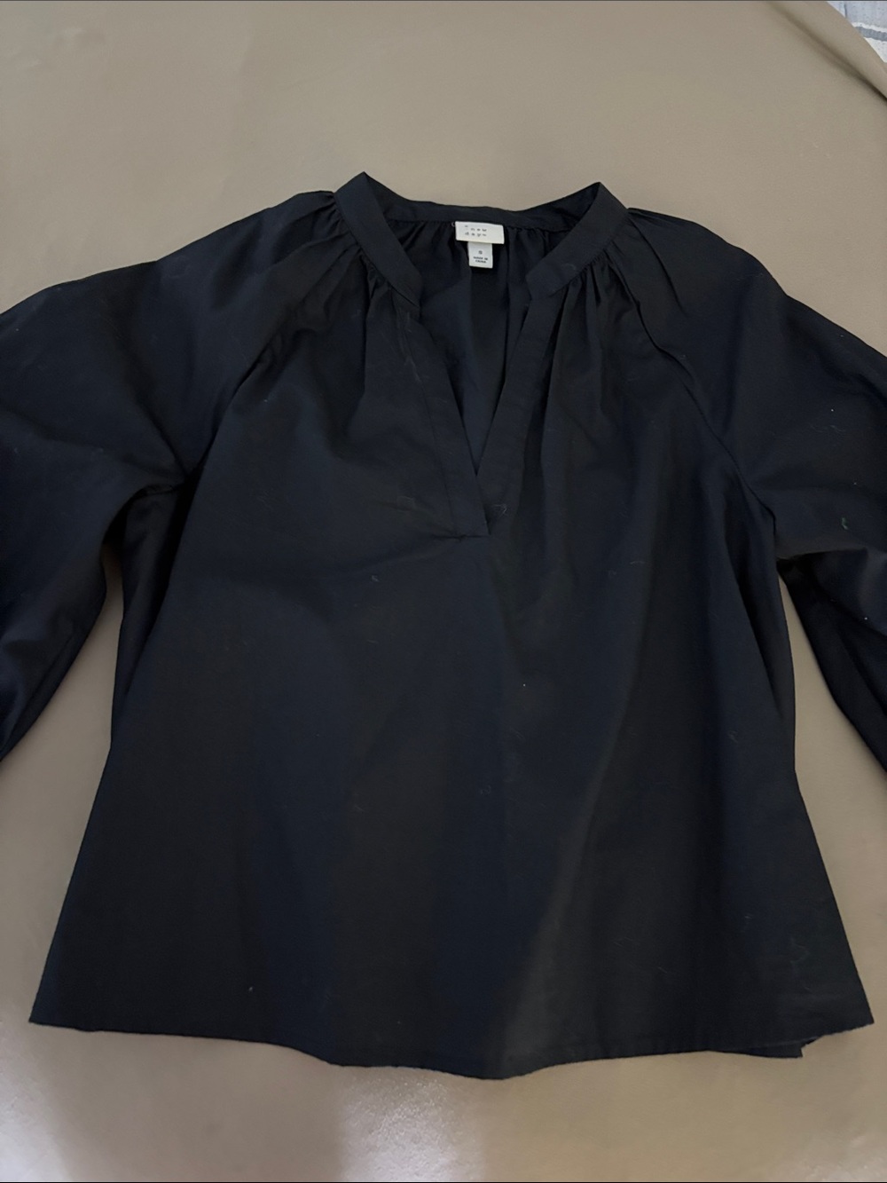 a new day Black V-Slit Gathered Shoulder Blouse